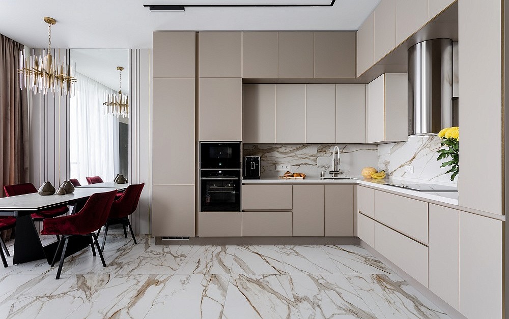 Эргономичная кухня Ханна Стил с цилиндрической вытяжкой